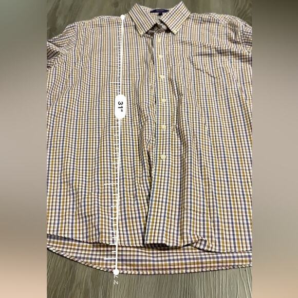 Alan Flusser White, Purple & Yellow Plaid Long Sleeve Button Down Shirt Size XXL - Picture 7 of 7